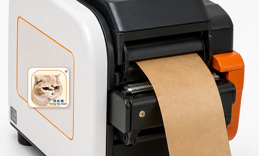 Tong Tai Mao logo on a custom water-activated tape machine